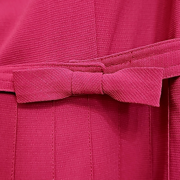 Nwt David Warren Retro Inspired Magenta Sleeveless Pleated Skirt/,Bow Belt Dress - Picture 7 of 17